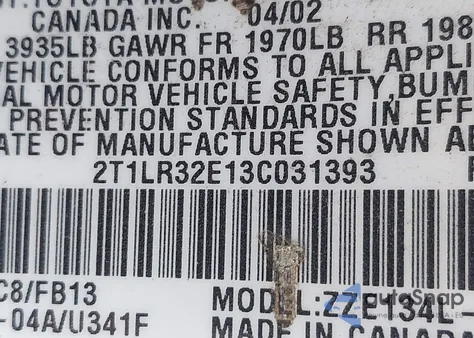 2003 Toyota Corolla Matrix Xr from USA, damaged, VIN 2T1LR32E13C031393